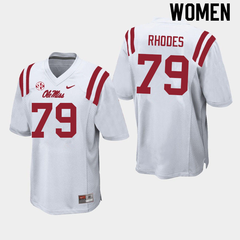 Women #79 Jordan Rhodes Ole Miss Rebels College Football Jerseys Sale-White - Click Image to Close